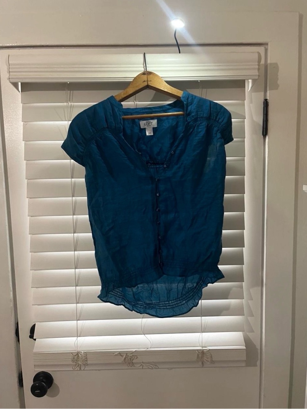LOFT Teal V-Neck Button Front Short Sleeve Blouse